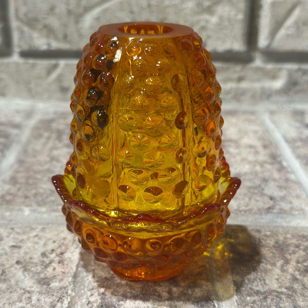 Amber Hobnail Fenton Fairy Lamp